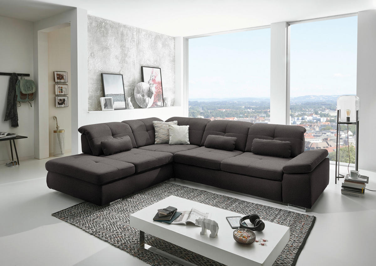 ECKSOFA Mikrofaser Dunkelgrau  - Chromfarben/Dunkelgrau, Design, Textil/Metall (260/312cm) - Beldomo Style