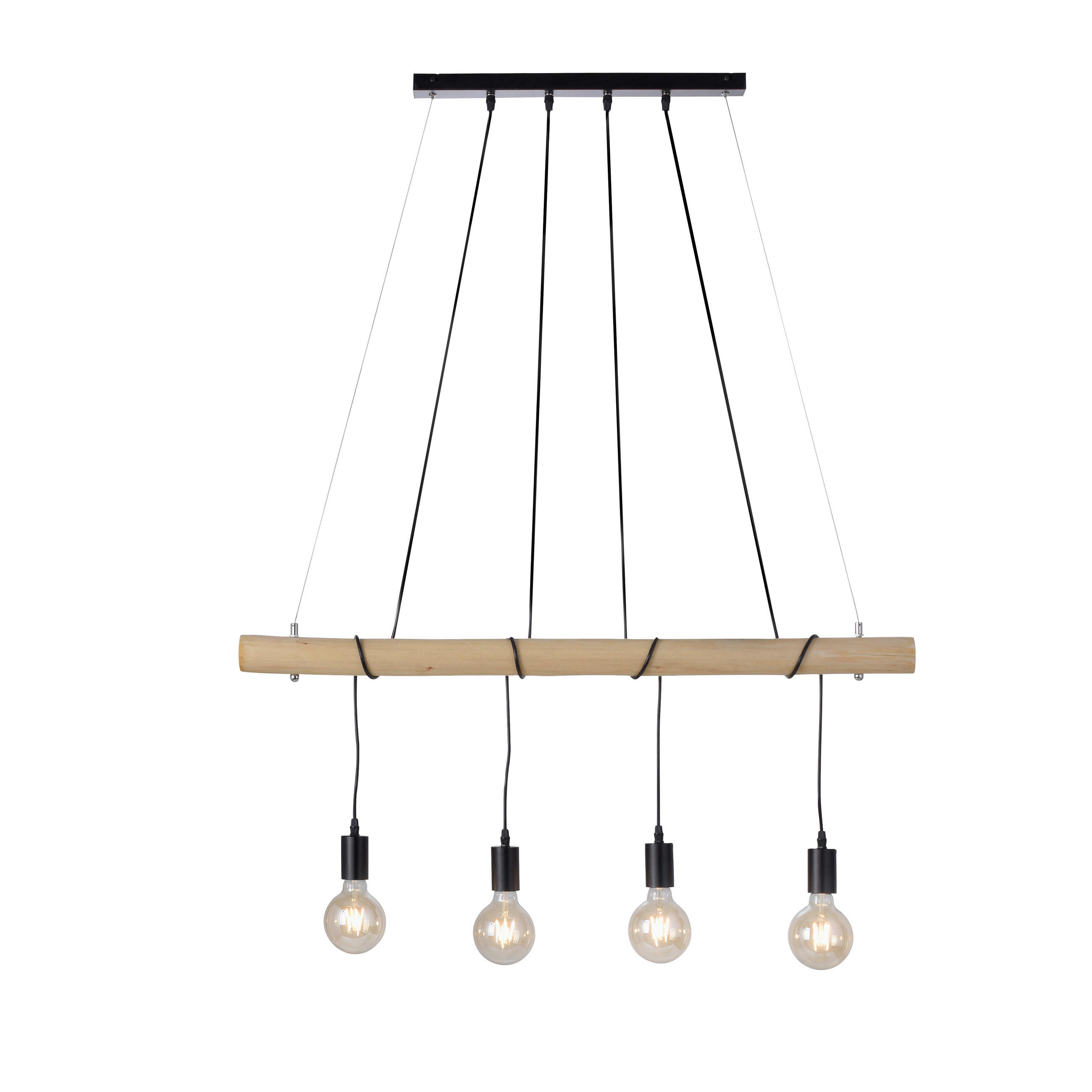 Just Light Led-Hängeleuchte Schwarz, Eukalyptusholz 9.5x120x100 cm