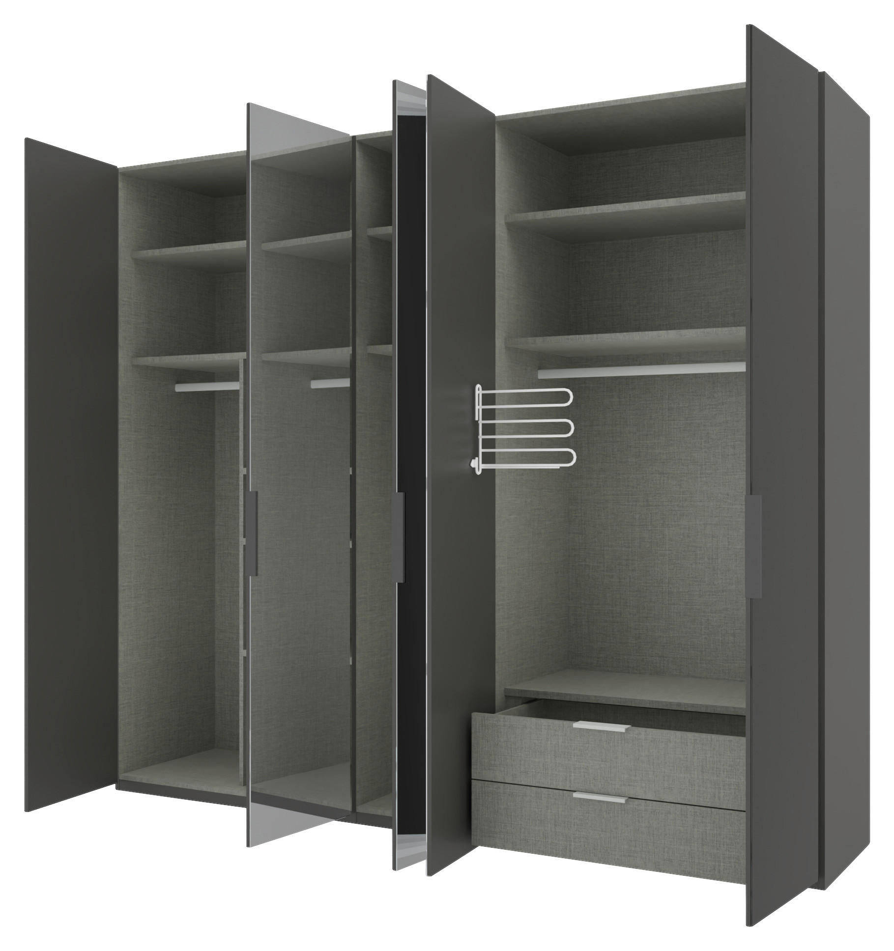DREHTÜRENSCHRANK 250/223/62 cm 5-türig Anthrazit  - Anthrazit/Schwarz, KONVENTIONELL, Glas/Holzwerkstoff (250/223/62cm) - Novel