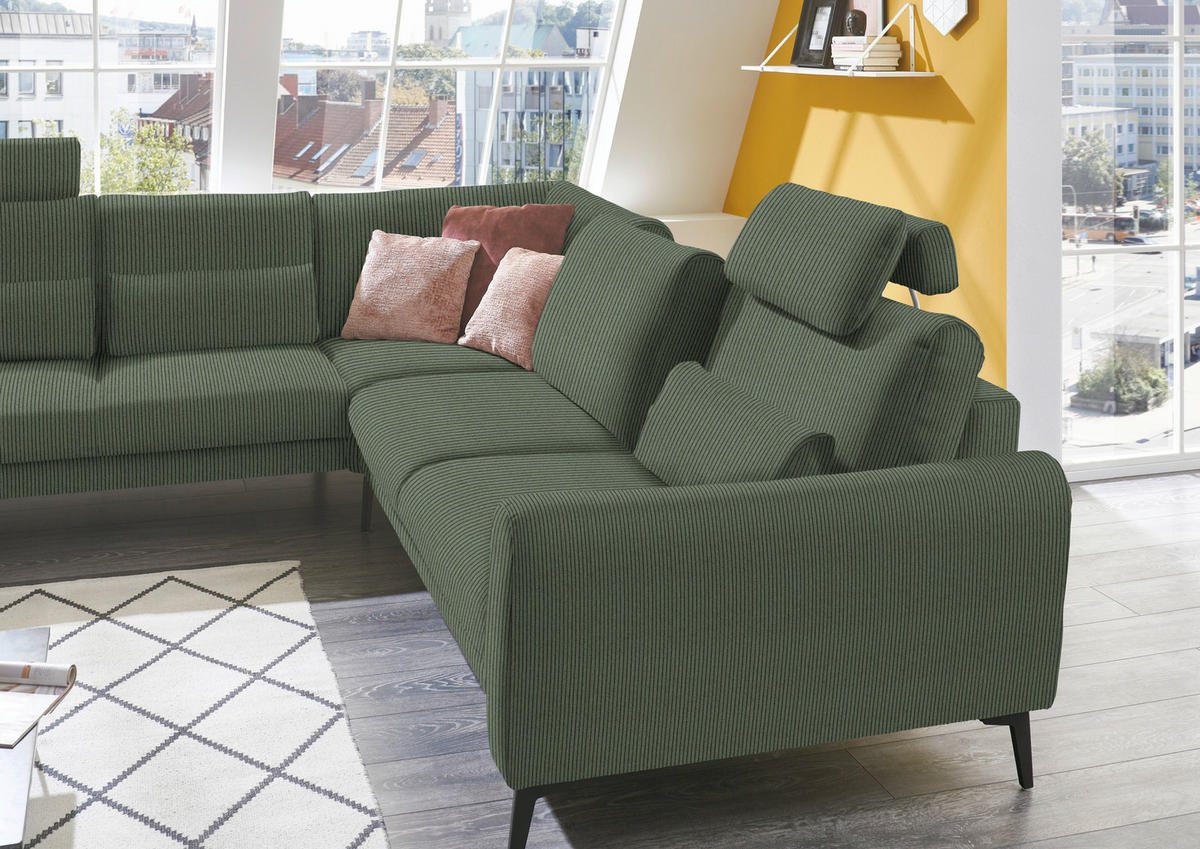 ECKSOFA  in Velours, Feincord Grün  254/280 cm  - Schwarz/Grün, Design, Textil/Metall (254/280cm) - Beldomo Style