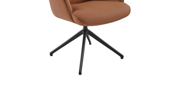 ARMLEHNSTUHL in Aluminium, Eisen Echtleder pigmentiert - Cognac/Schwarz, Design, Leder/Metall (65/92/67,5cm) - Novel