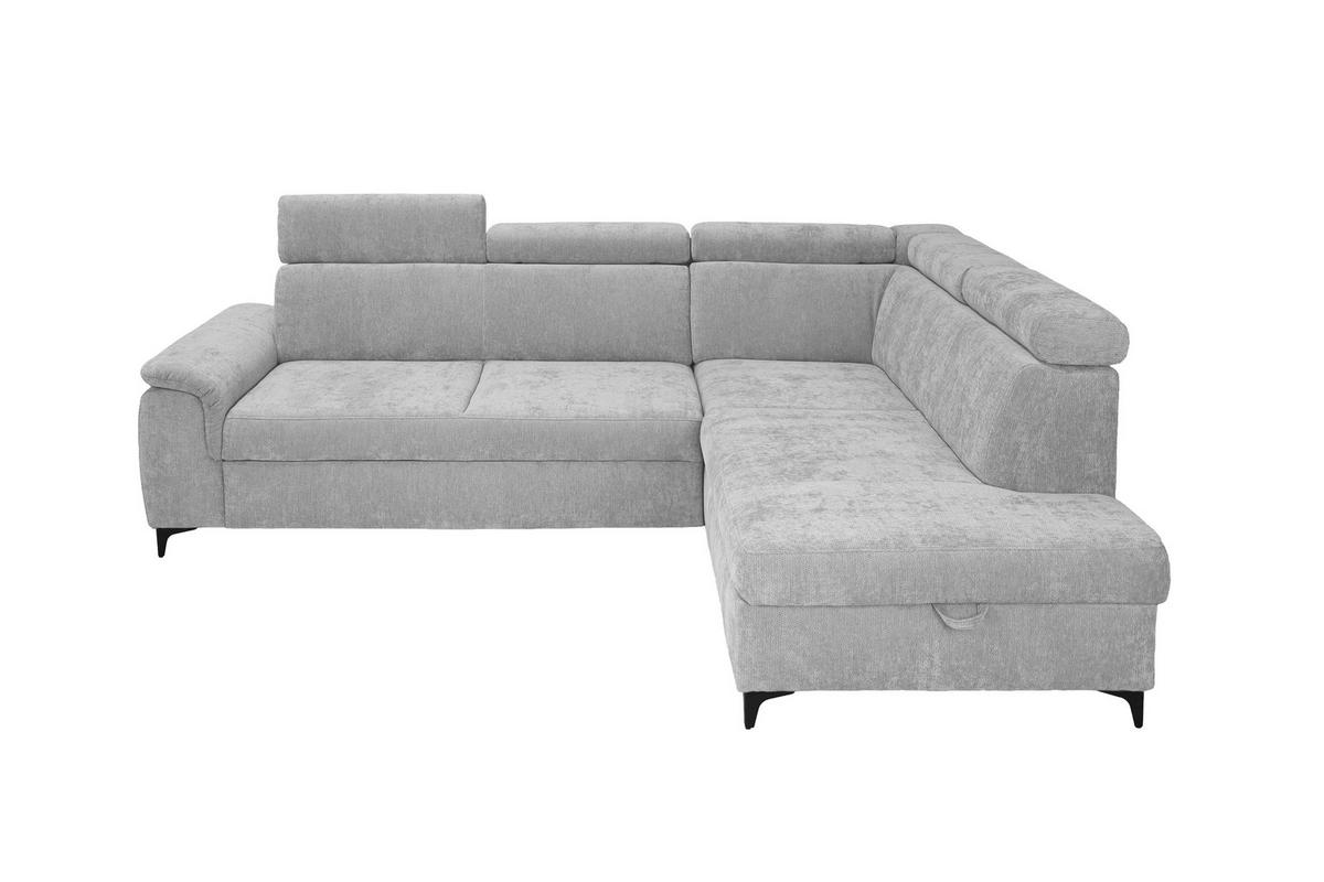 ECKSOFA Silberfarben Chenille Bettkasten, Schlaffunktion, Rücken echt, Kopfteilverstellung, Liegefläche im Originalstoff  - Silberfarben/Schwarz, KONVENTIONELL, Textil/Metall (265/206cm) - Carryhome