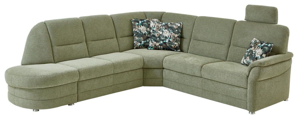 ECKSOFA  in Makramee Grün  - Alufarben/Grün, KONVENTIONELL, Textil/Metall (273/253cm) - Beldomo Comfort