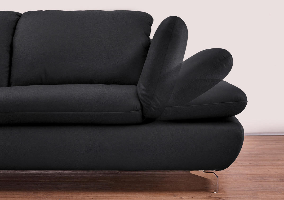ECKSOFA in Echtleder Schwarz  315/200 cm  - Silberfarben/Schwarz, Design, Leder/Metall (315/200cm) - Chilliano
