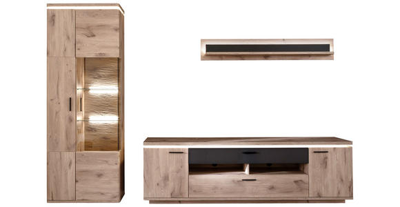 WOHNWAND 3-teilig in Anthrazit, Eiche dunkel 295/208/50 cm - Eiche dunkel/Anthrazit, KONVENTIONELL, Glas/Holzwerkstoff (295/208/50cm) - Cantus