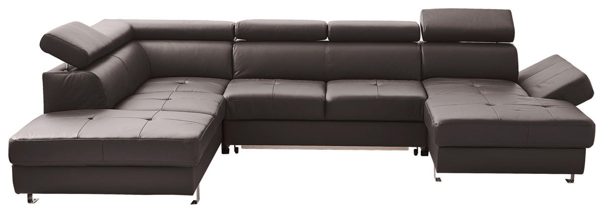 WOHNLANDSCHAFT in Kombination Echtleder/Lederlook Dunkelbraun  - Chromfarben/Dunkelbraun, Design, Leder/Textil (212/334/157cm) - Stylife