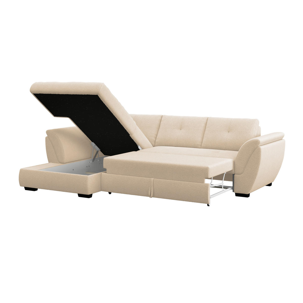 ECKSOFA Beige Zierkissen, Bettkasten, Schlaffunktion, Rücken echt  - Beige/Schwarz, KONVENTIONELL, Kunststoff/Textil (187/278cm) - MID.YOU