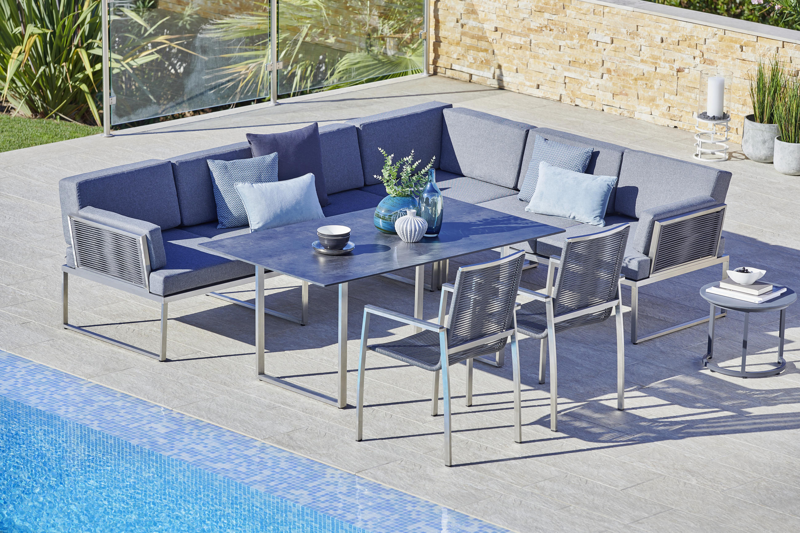 LOUNGEENDTEIL  - Edelstahlfarben/Dunkelgrau, Modern, Textil/Metall (70/75/83cm) - Amatio