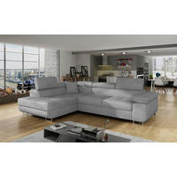 ECKSOFA ANTON Grau Flachgewebe Zierkissen, Bettkasten, Kopfteilverstellung  - Silberfarben/Grau, Design, Textil/Metall (203/272cm) - MID.YOU