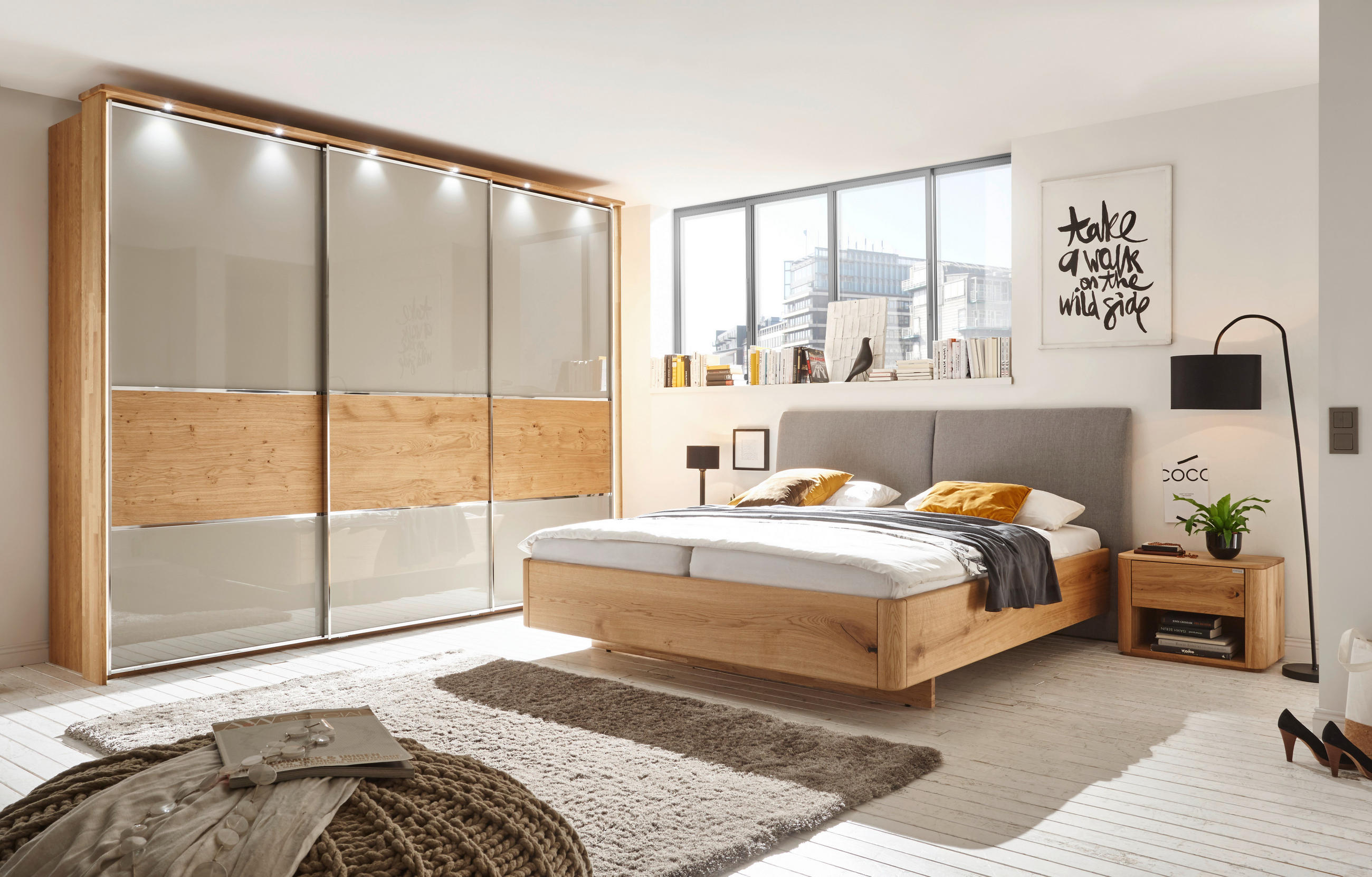 BETT 200/210 cm  in Grau, Eichefarben  - Eichefarben/Grau, KONVENTIONELL, Holz/Textil (200/210cm) - Valnatura