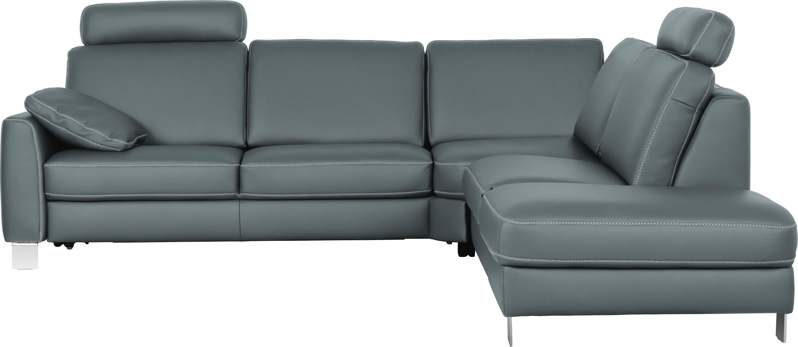 ECKSOFA in Echtleder Blau, Grau  - Chromfarben/Blau, Konventionell, Leder/Metall (272/245cm) - Valdera