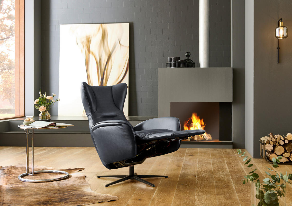 RELAXSESSEL Leder Anthrazit  - Anthrazit/Schwarz, Design, Leder/Metall (75/106/86cm) - Valdera