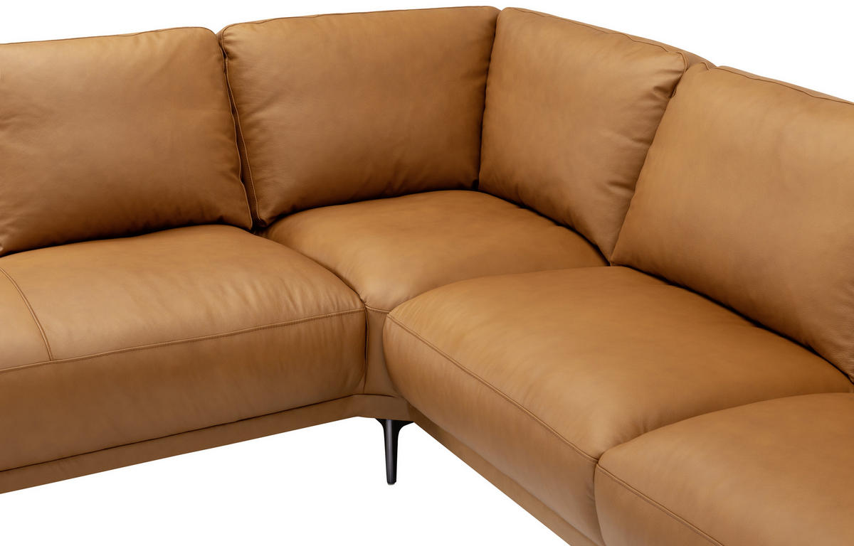 SOFFA i brun  - kromfärg/brun, Modern, metall/läder (385/88/163/210cm) - Welnova