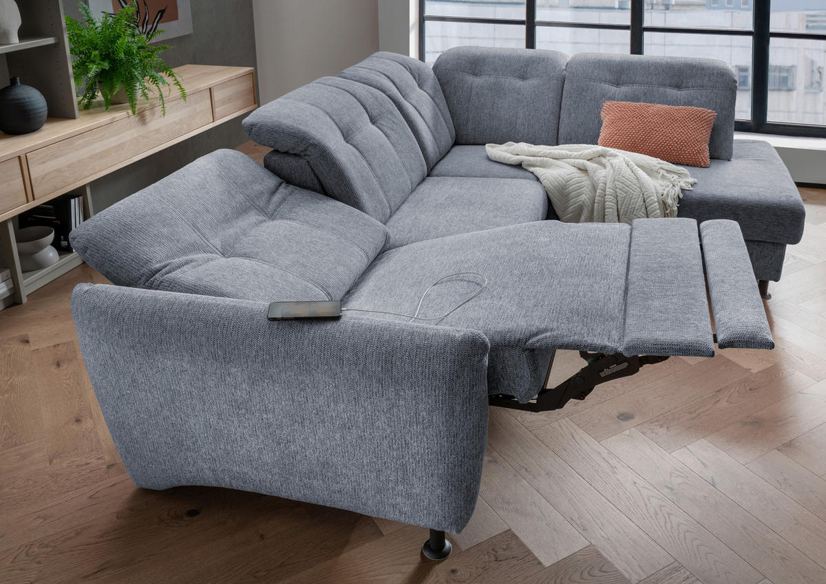 ECKSOFA in Chenille Hellblau  - Schwarz/Hellblau, Modern, Textil/Metall (270/198cm) - Livetastic