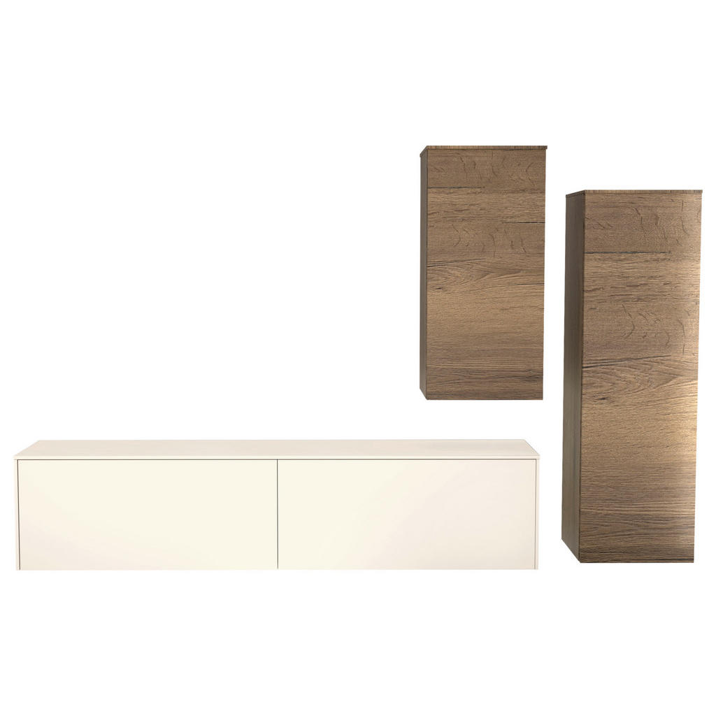 Thumbnail - Celina Home Wohnwand, Eiche, Magnolie, Holzwerkstoff, 3-teilig, 5,3,4 Fächer, 234x174x37 cm, Goldenes M, erweiterbar, Ty...