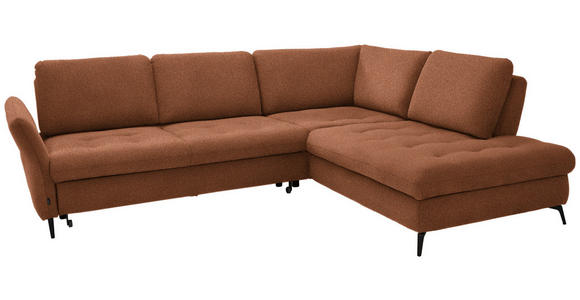 ECKSOFA in Bouclé Cognac  - Cognac/Schwarz, Natur, Textil/Metall (288/233cm) - Valnatura