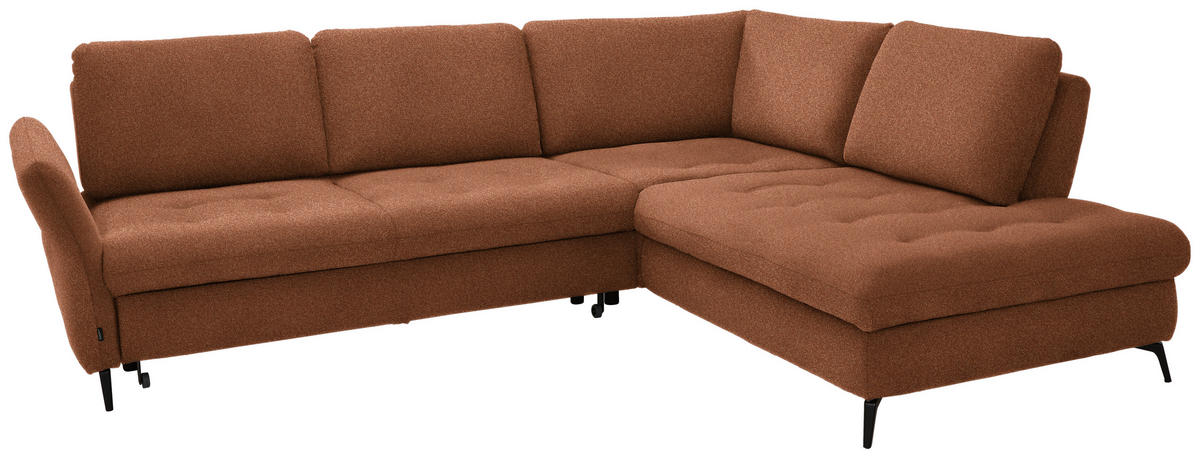 ECKSOFA in Bouclé Cognac  - Cognac/Schwarz, Natur, Textil/Metall (288/233cm) - Valnatura