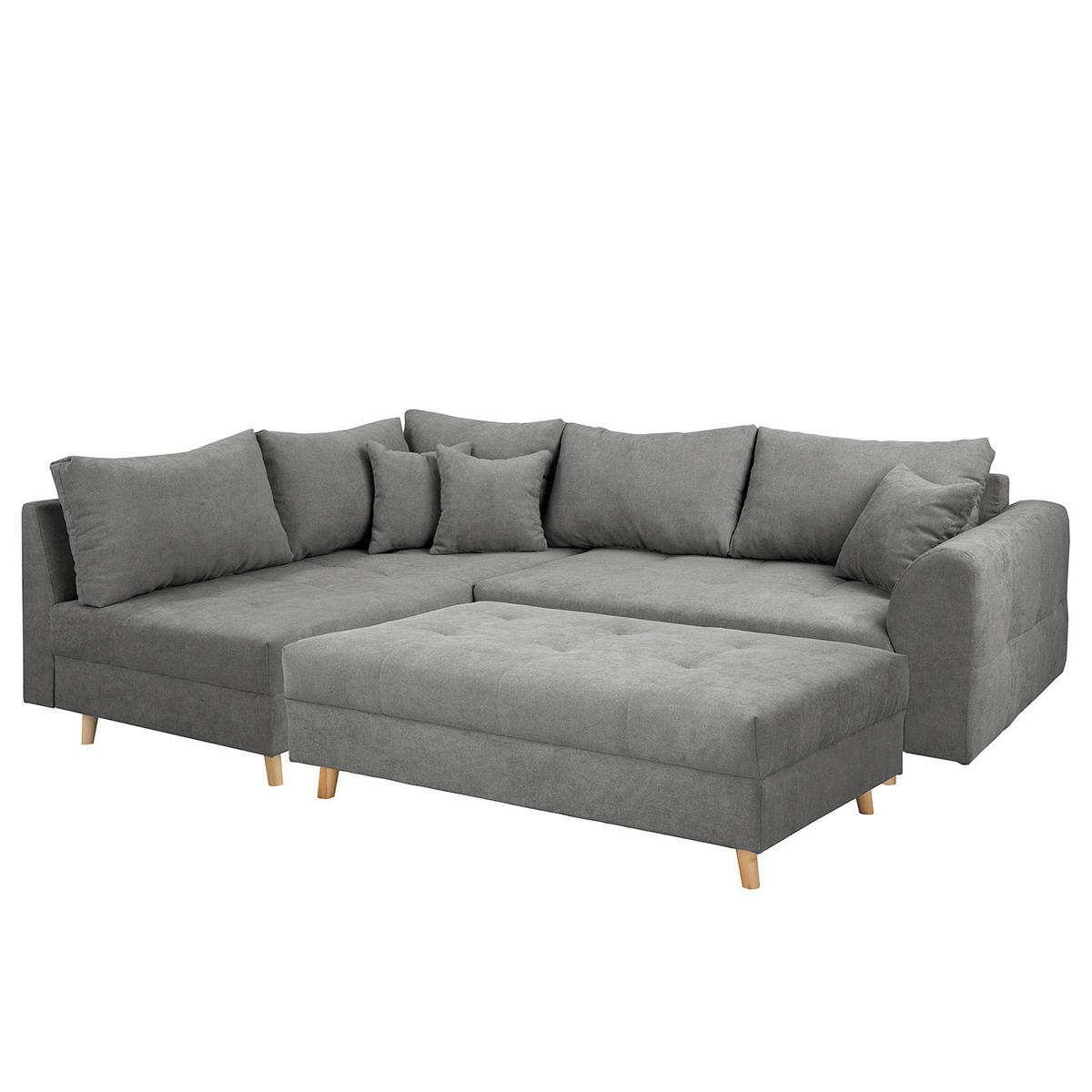 ECKSOFA inkl. Hocker Ariella Dunkelgrau Mikrofaser  - Dunkelgrau/Naturfarben, Design, Holz/Textil (161/231cm) - Livetastic