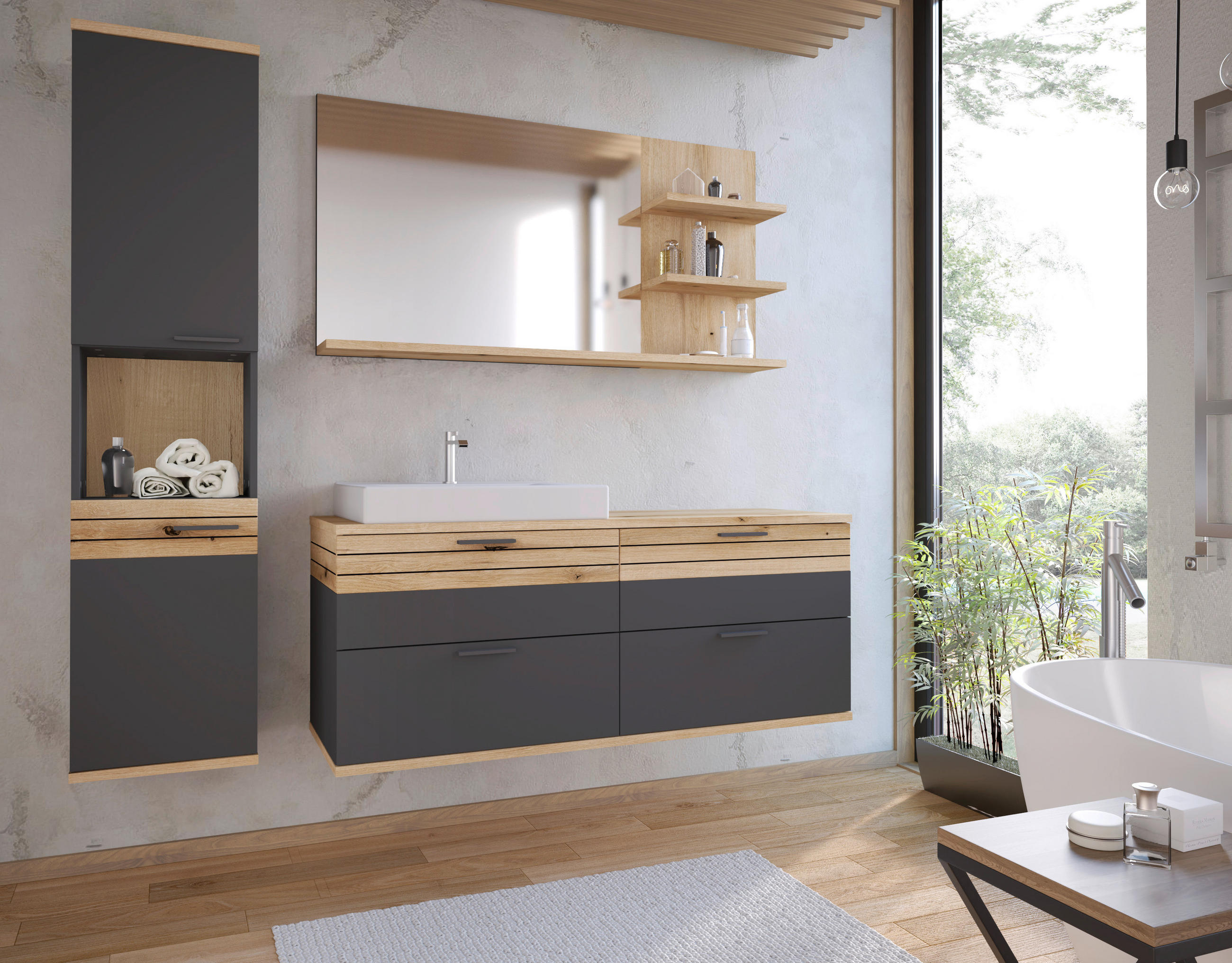 HOCHSCHRANK 40/170/30 cm  - Eichefarben/Anthrazit, MODERN, Holzwerkstoff/Kunststoff (40/170/30cm) - MID.YOU