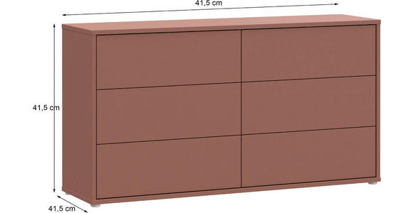 KOMMODE , 155/83/42 cm, 6 Schublade(n)  - Silberfarben/Terracotta, Trend, Holzwerkstoff/Kunststoff (155/83/42cm) - Carryhome