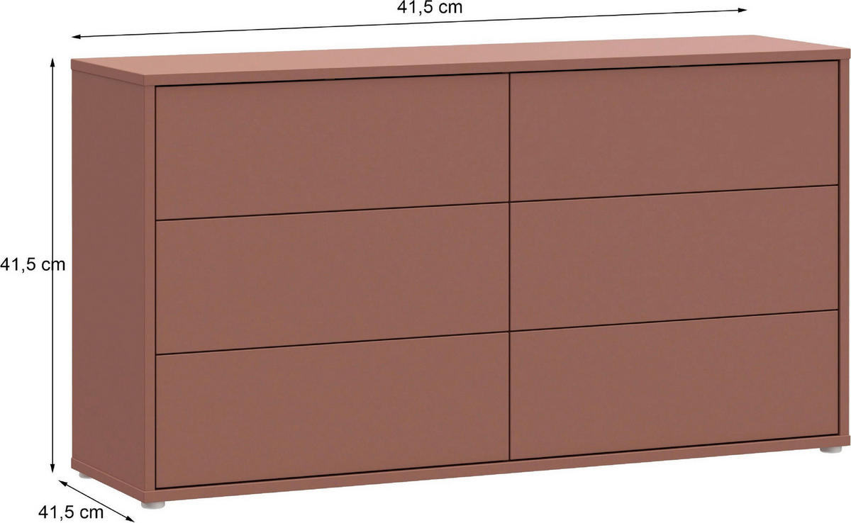 KOMMODE , 155/83/42 cm, 6 Schublade(n)  - Silberfarben/Terracotta, Trend, Holzwerkstoff/Kunststoff (155/83/42cm) - Carryhome
