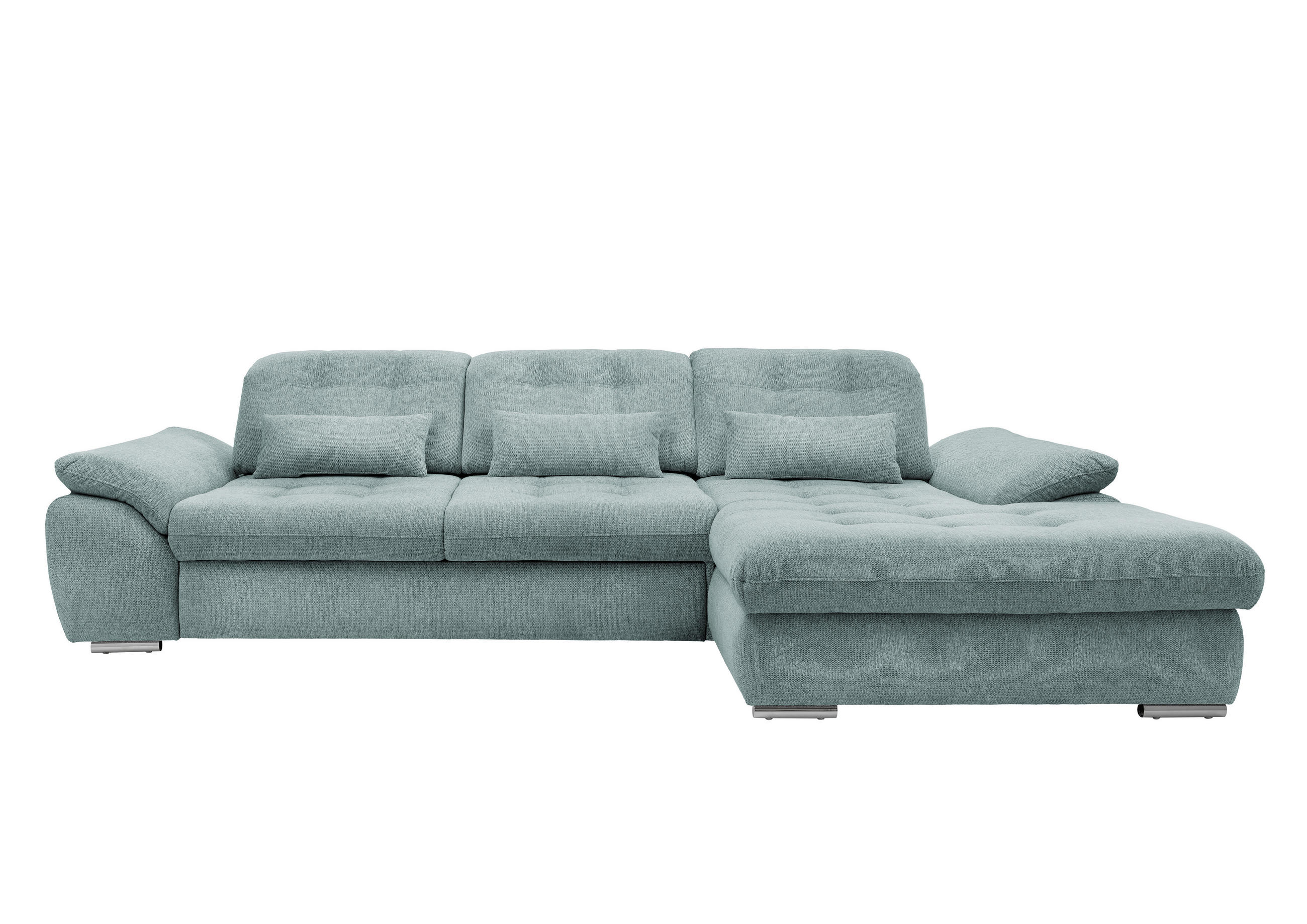 ECKSOFA Blau Chenille Nierenkissen, Bettkasten, Schlaffunktion, Rücken echt, Kopfteilverstellung, Sitztiefenverstellung, Liegefläche im Originalstoff  - Chromfarben/Blau, MODERN, Textil/Metall (314/184cm) - Livetastic