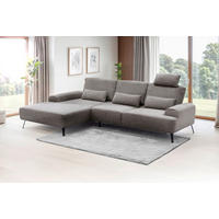 ECKSOFA in Flachgewebe Graubraun  - Graubraun/Schwarz, Design, Textil/Metall (178/305cm) - Livetastic