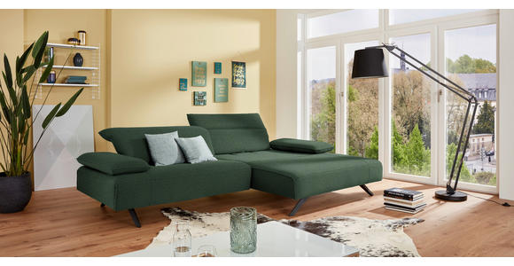 ECKSOFA Biella in Flachgewebe Grün  280/165 cm  - Anthrazit/Grün, Design, Textil/Metall (280/165cm) - Johann Jakob