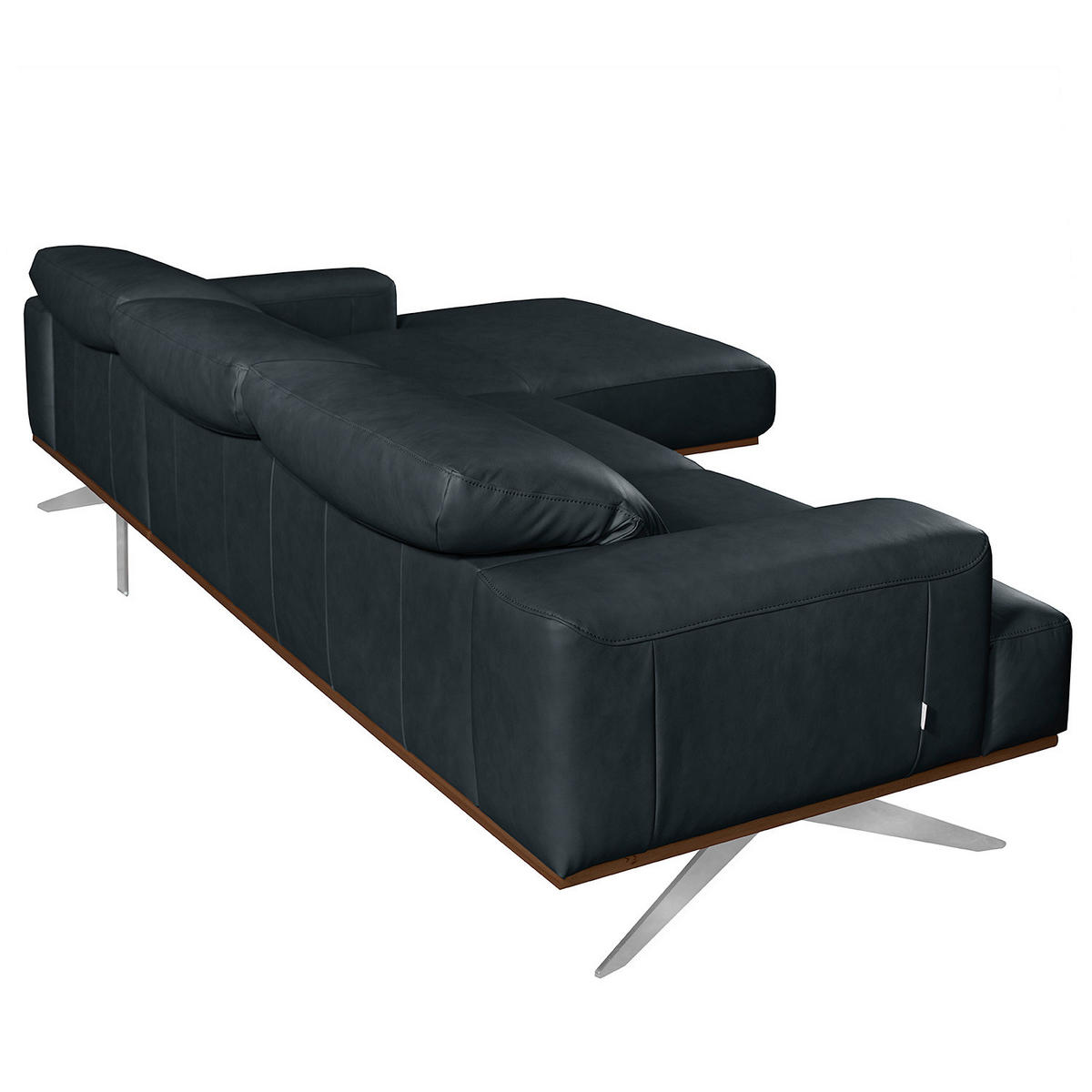 ECKSOFA  in Echtleder Blau Rücken echt, Kopfteilverstellung  295/187 cm  - Chromfarben/Blau, Design, Leder/Metall (295/187cm) - Livetastic