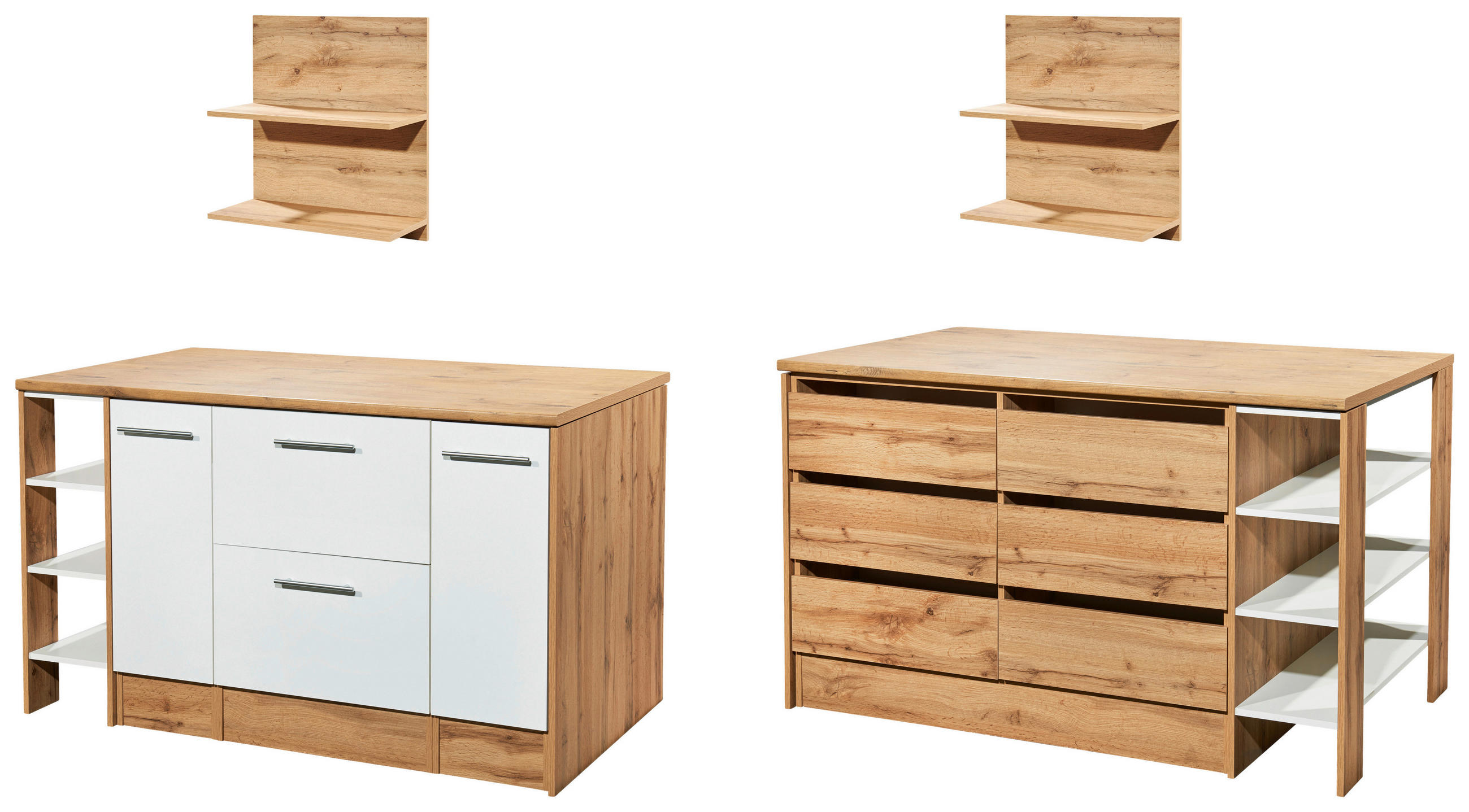 KÜCHENINSEL   in Weiß  - Wildeiche/Alufarben, Design, Holzwerkstoff/Metall (150/90/90cm) - Respekta