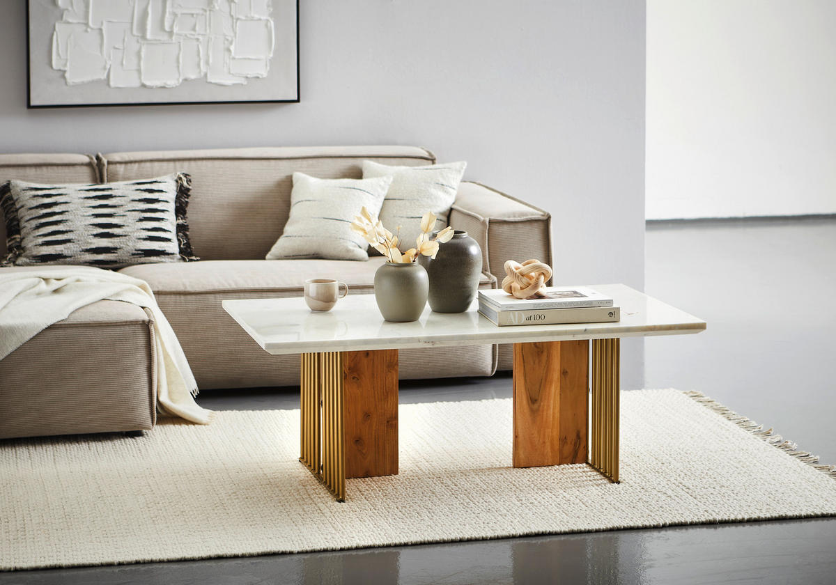 COUCHTISCH in Holz, Metall, Stein  - Weiss/Goldfarben, Lifestyle, Holz/Stein (120/45/70cm) - MID.YOU