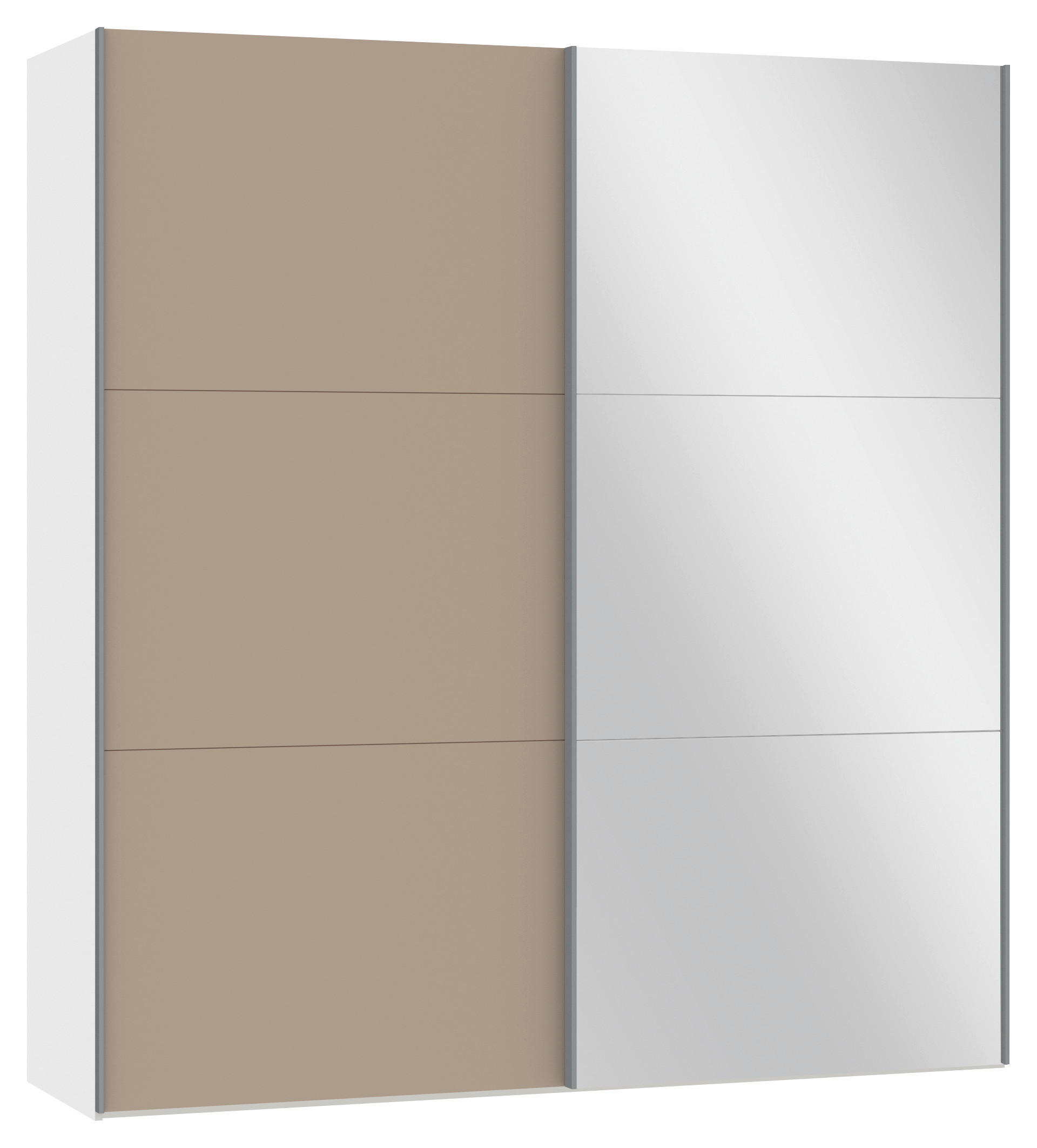 SCHWEBETÜRENSCHRANK  in Weiß, Hellbraun  - Hellbraun/Silberfarben, Design, Glas/Holzwerkstoff (202,5/220/65cm) - Jutzler