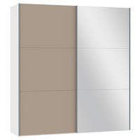 SCHWEBETÜRENSCHRANK  in Weiß, Hellbraun  - Hellbraun/Silberfarben, Design, Glas/Holzwerkstoff (202,5/220/65cm) - Jutzler
