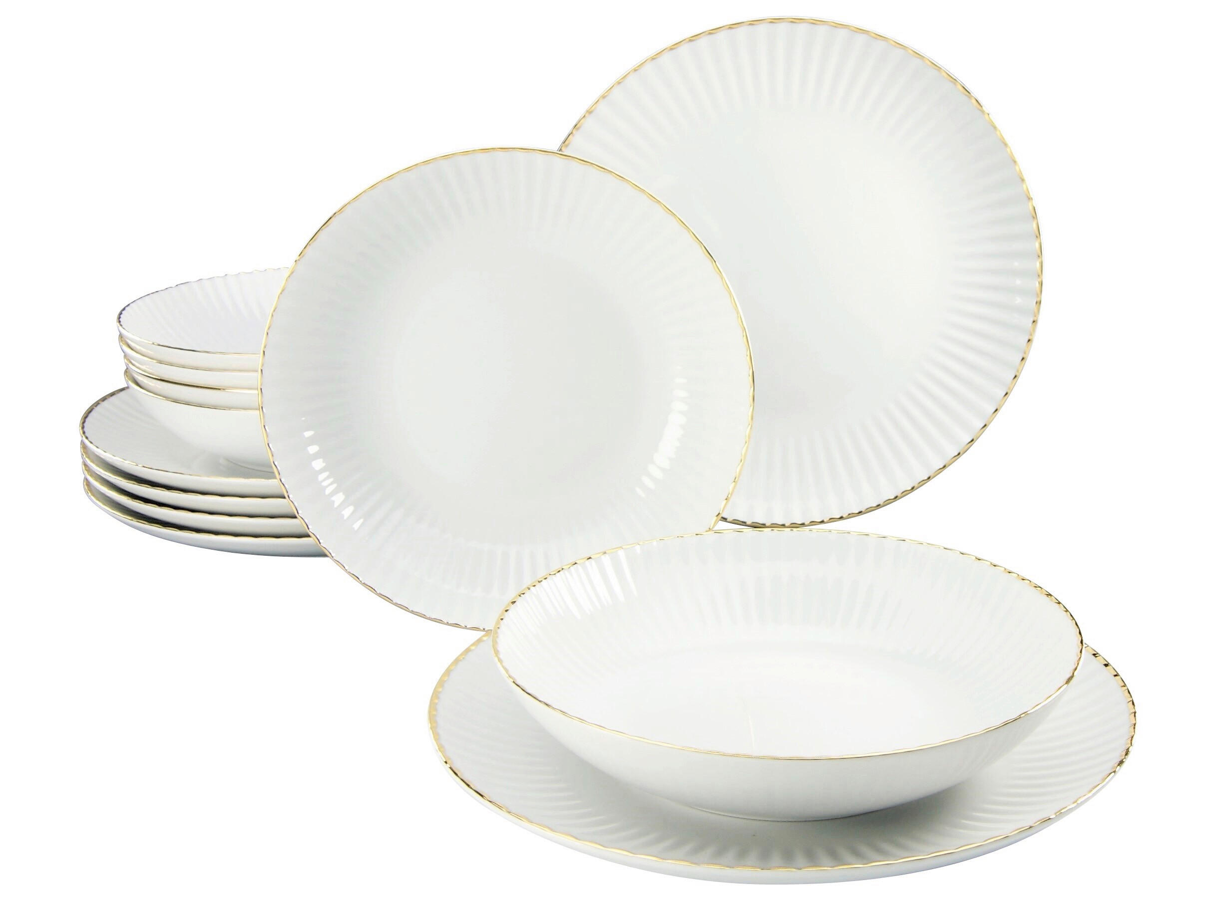 TAFELSERVICE Allegra Goldband 12-teilig - Goldfarben/Weiß, Basics, Keramik - Creatable