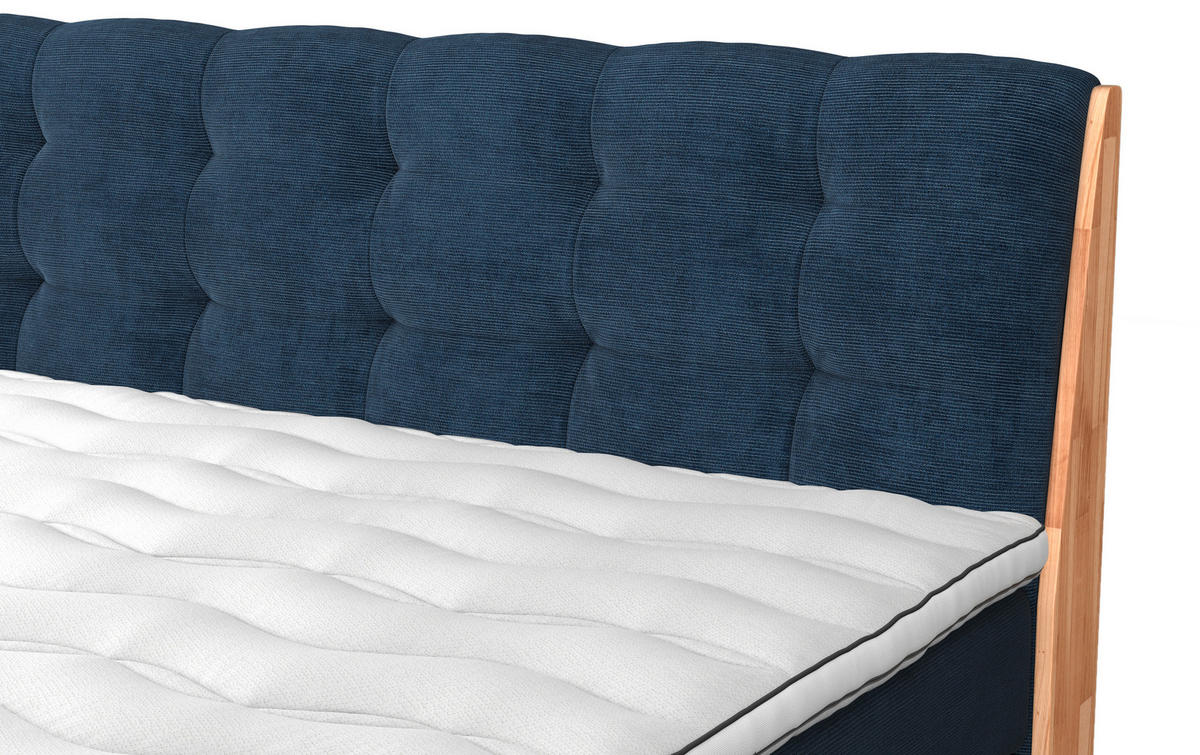 BOXSPRINGBETT 180/200 cm  in Blau  - Blau/Schwarz, Natur, Holz/Textil (180/200cm)