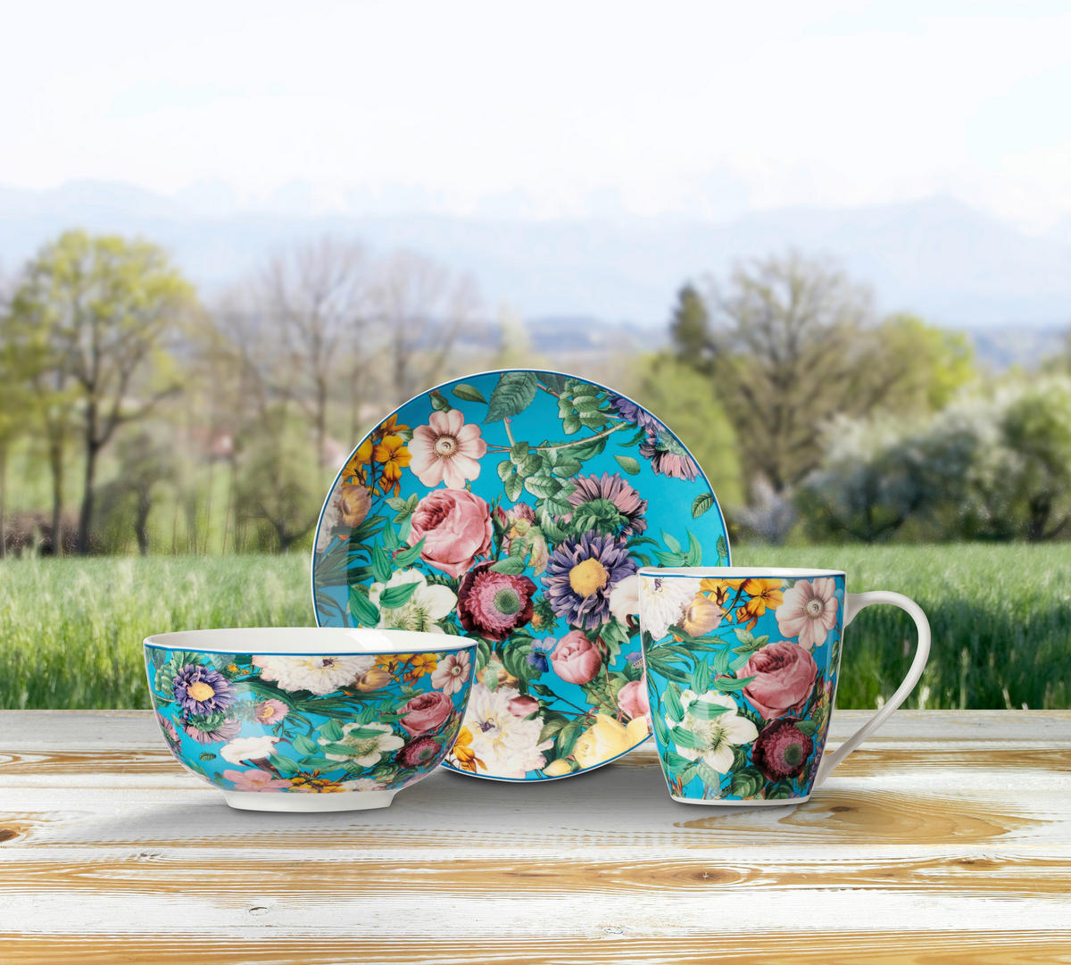 SERVICIU PENTRU MICUL DEJUN  - turcoaz/multicolor, Trend, ceramică - Landscape