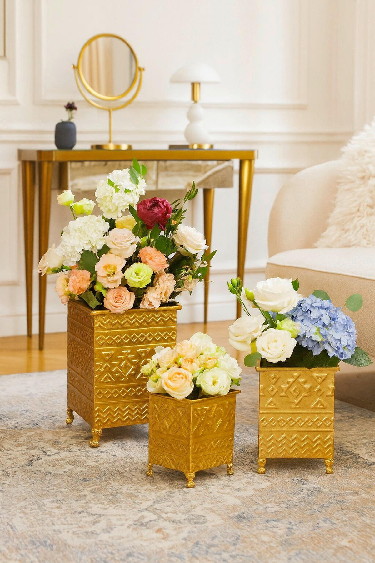 BLUMENSÄULEN-SET Metall  - Goldfarben, Design, Metall (38,5/29/38cm) - Livetastic