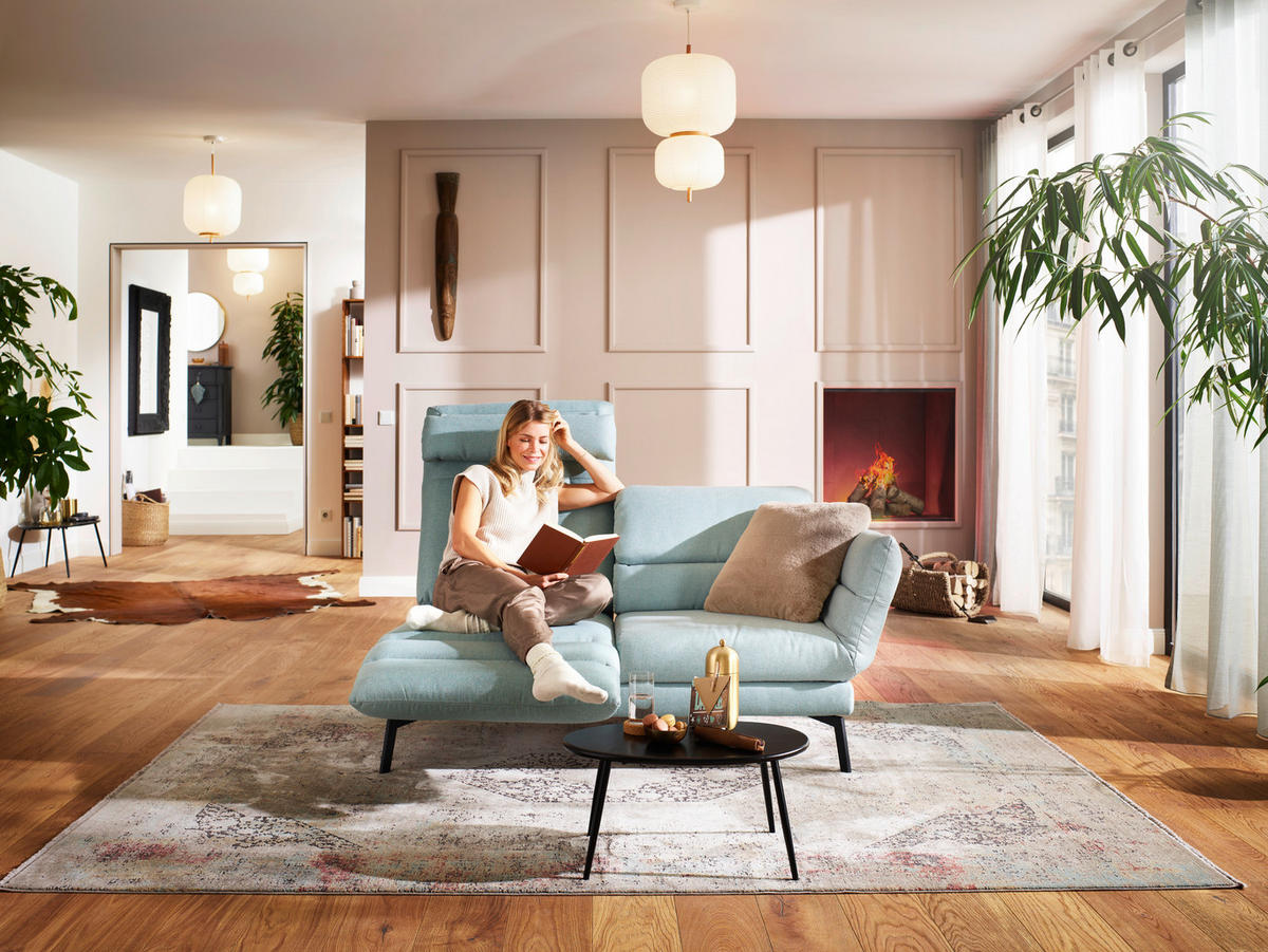 2-SITZER-SOFA Flachgewebe Blau  - Blau/Schwarz, Design, Textil/Metall (178-226/83-113/96-177cm) - Dieter Knoll