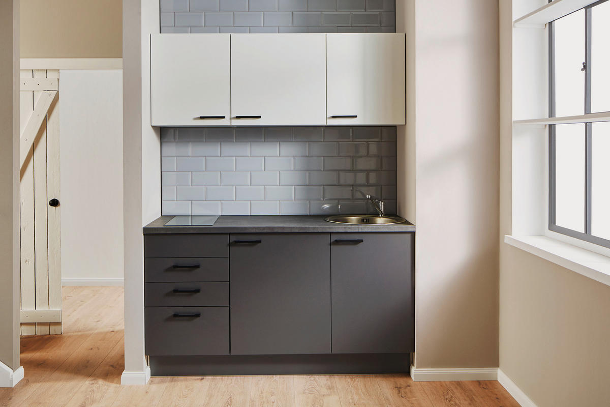 KÜCHENBLOCK 160 cm   in Graphitfarben, Weiß  - Schwarz/Graphitfarben, Design, Holzwerkstoff/Metall (160cm) - Pino