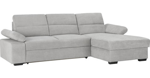 ECKSOFA in Flachgewebe Hellgrau  - Dunkelbraun/Hellgrau, KONVENTIONELL, Kunststoff/Textil (258/166cm) - Cantus