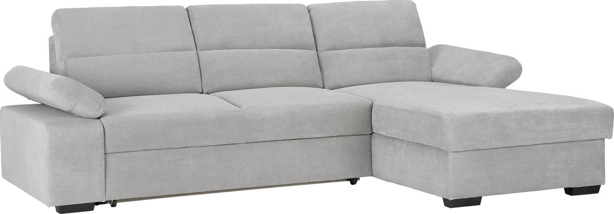 ECKSOFA in Flachgewebe Hellgrau  - Dunkelbraun/Hellgrau, Konventionell, Kunststoff/Textil (258/166cm) - Cantus