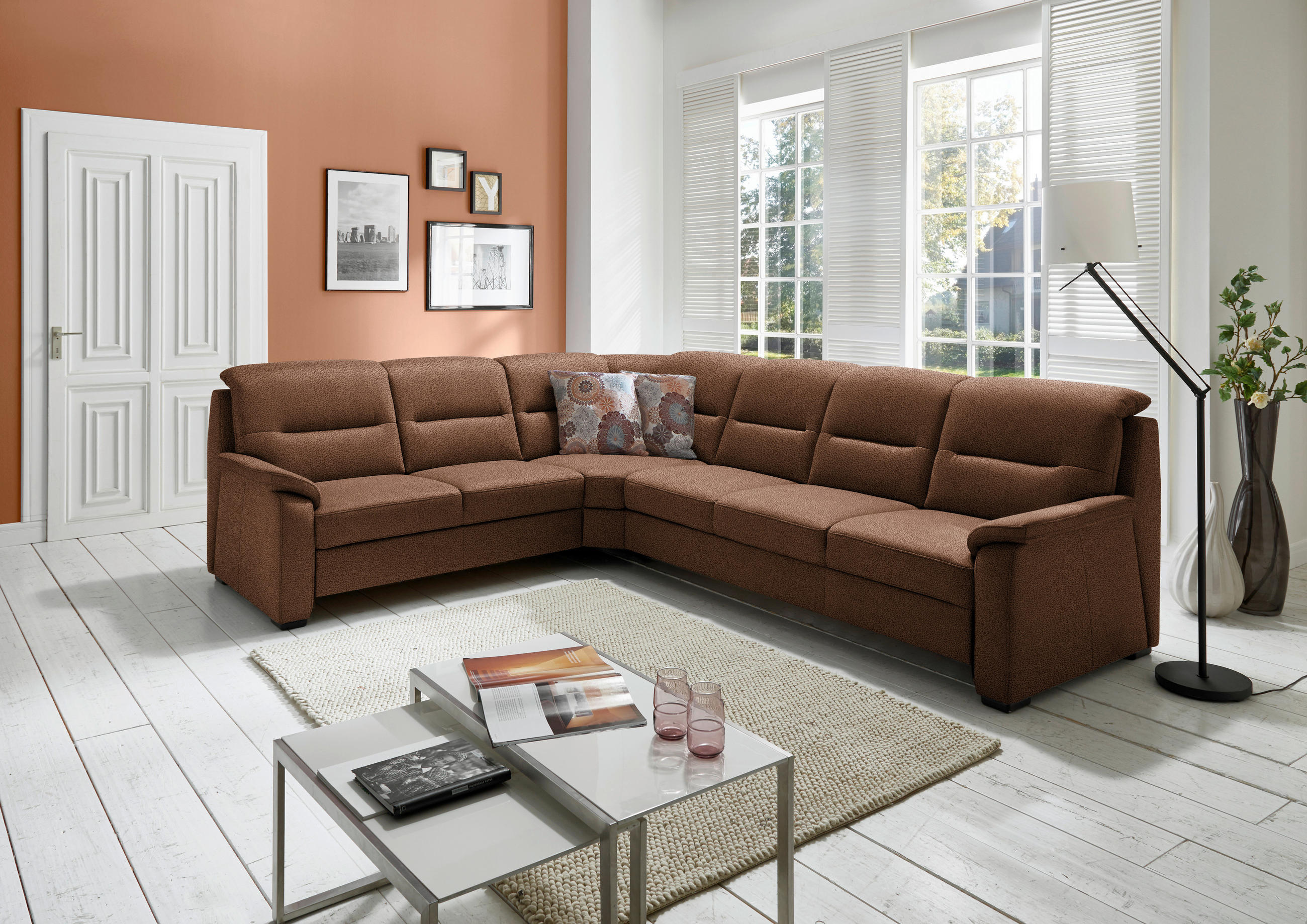 ECKSOFA in Mikrofaser Hellbraun  - Hellbraun/Schwarz, Konventionell, Holz/Textil (245/303cm) - Beldomo Comfort