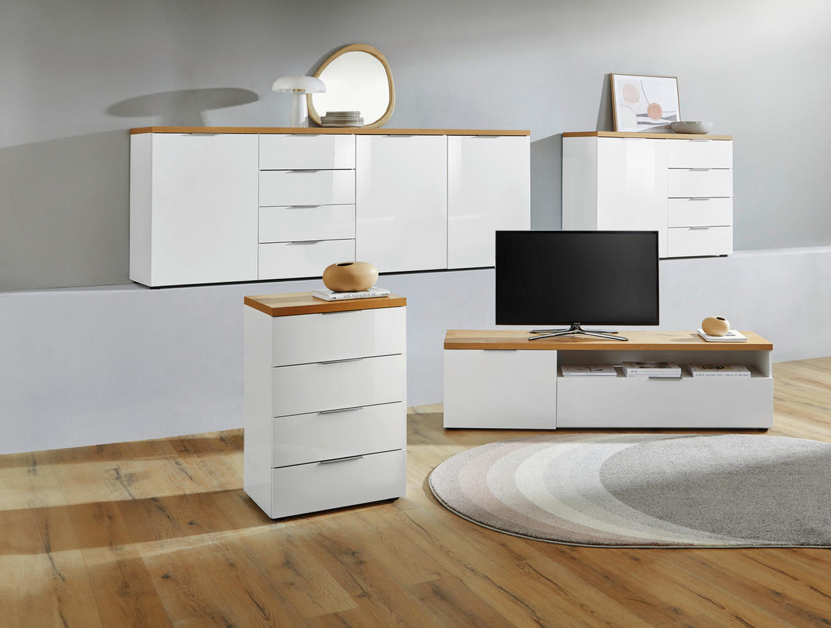 SIDEBOARD 240/43/89 cm  in Weiß Hochglanz  - Eichefarben/Weiß Hochglanz, Design, Holzwerkstoff/Kunststoff (240/43/89cm) - Xora