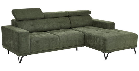 ECKSOFA Olivgrün Chenille  - Schwarz/Olivgrün, KONVENTIONELL, Textil/Metall (264/178cm) - Hom`in