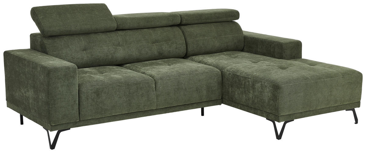ECKSOFA Olivgrün Chenille  - Schwarz/Olivgrün, KONVENTIONELL, Textil/Metall (264/178cm) - Hom`in