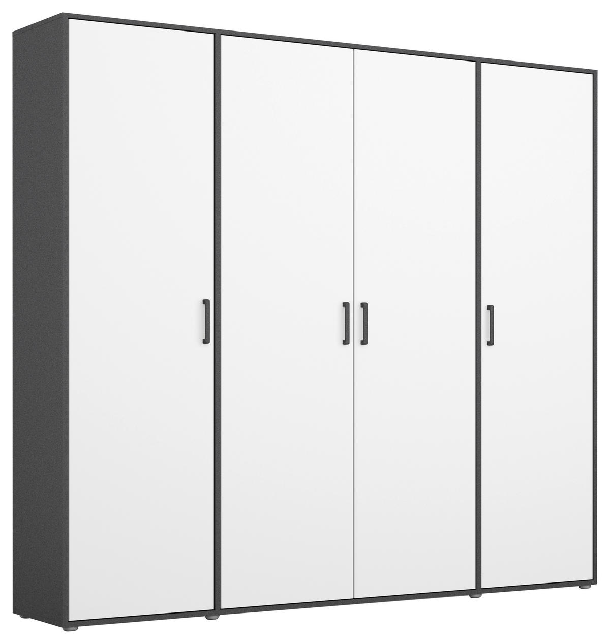 GARDEROB MED GÅNGJÄRN 187/194/53 cm 4-dörrar - vit/grå, Modern, trämaterial/plast (187/194/53cm) - Rauch Möbel