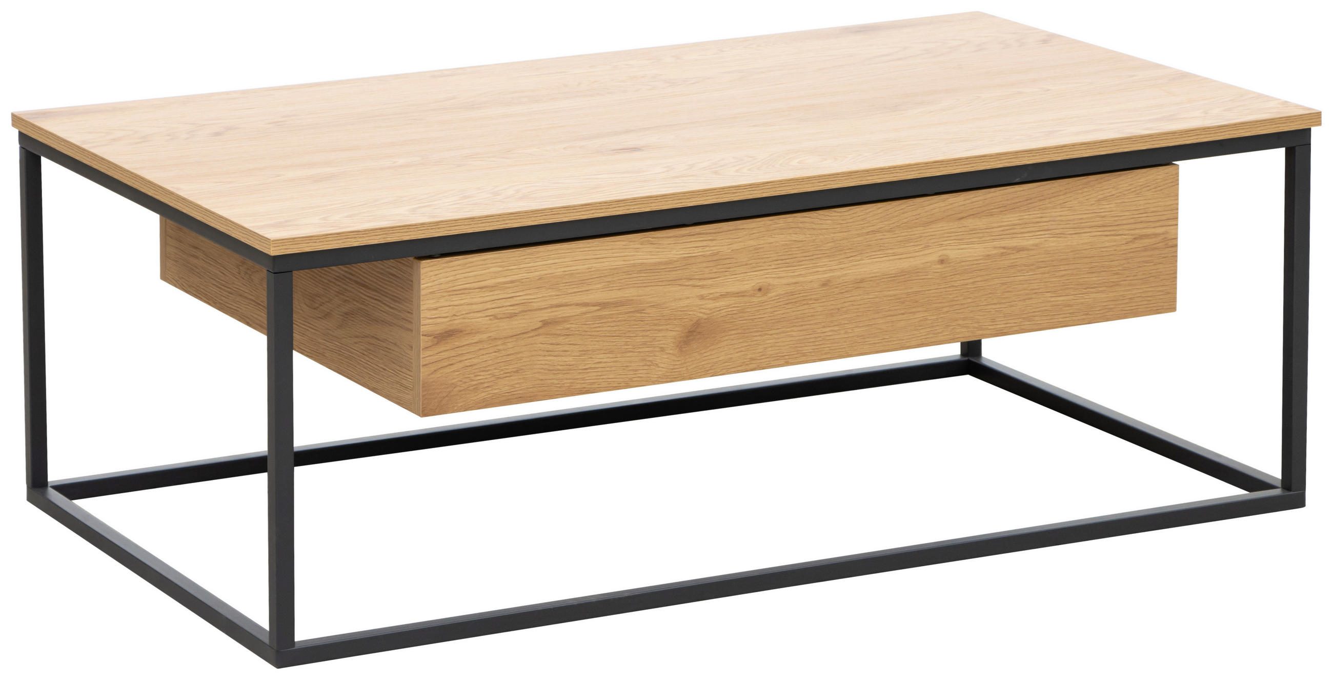COUCHTISCH 110/60/40 cm  in Metall, Holzwerkstoff Stauraum, einfacher Aufbau  - Eichefarben/Schwarz, Design, Holzwerkstoff/Metall (110/60/40cm) - Carryhome