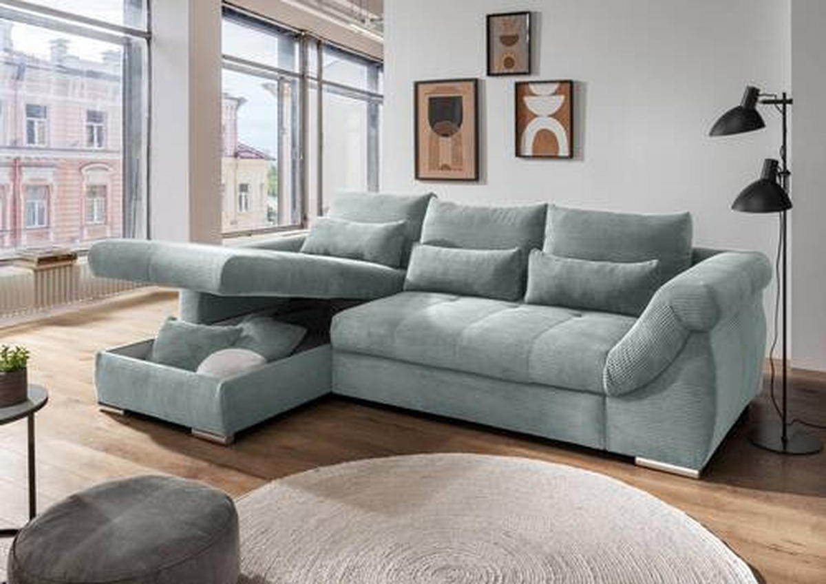 ECKSOFA Hellblau Cord  - Chromfarben/Hellblau, MODERN, Holz/Textil (188/302cm) - MID.YOU