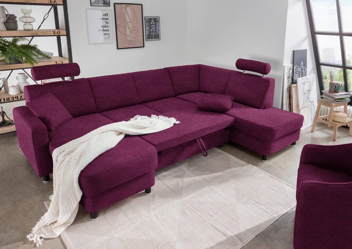 WOHNLANDSCHAFT in Webstoff Lila  - Lila/Schwarz, Design, Holz/Textil (165/296/198cm) - Xora