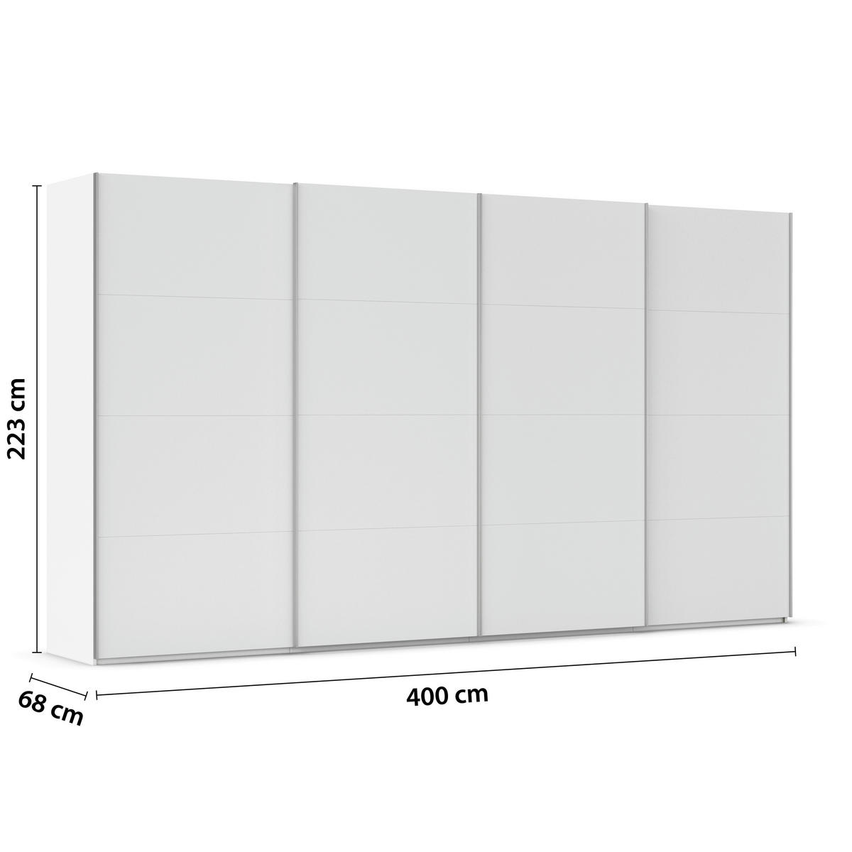 SCHWEBETÜRENSCHRANK 400/223/68 cm 4-türig Weiß  - Alufarben/Weiß, Basics, Holzwerkstoff/Metall (400/223/68cm) - Novel